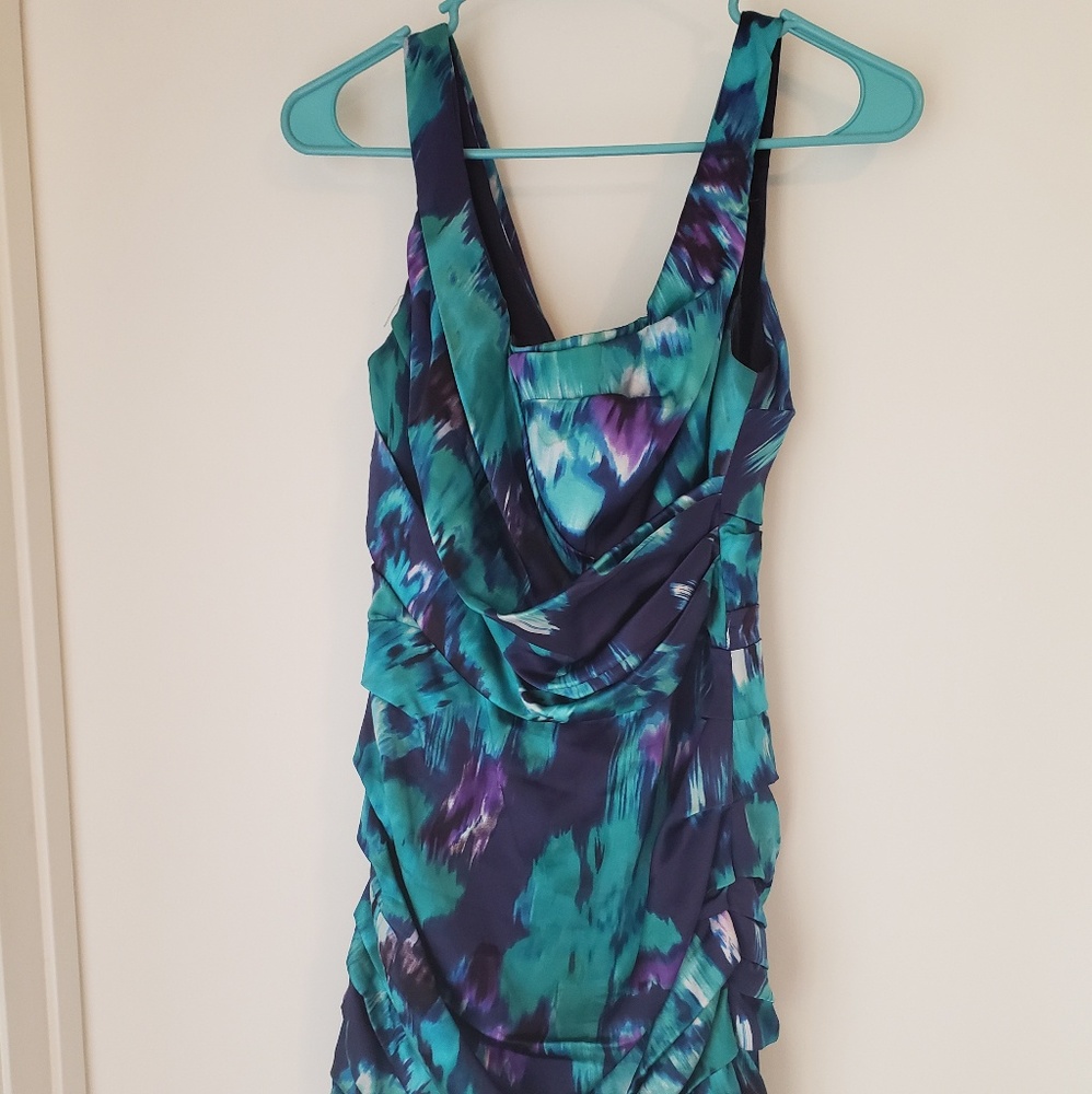 Teal and purple satin express dress